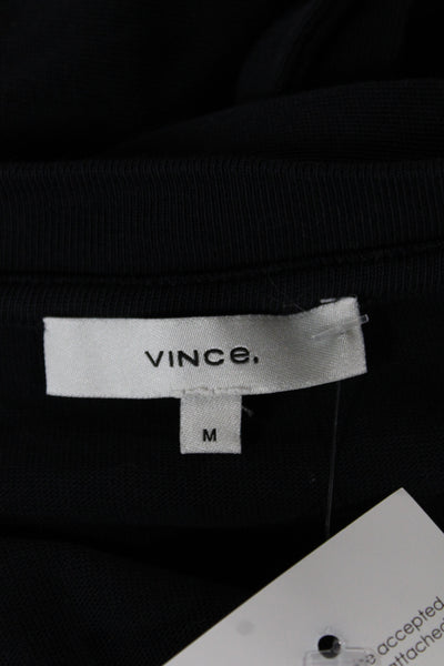 Vince Women Black Cotton T Shirt Dress Crew Neck Tie Short Sleeve Size M