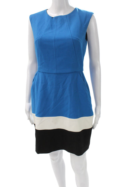 Shoshanna Women A-Line Mini Dress Blue Cotton Sleeveless Round Neck Zip Size S