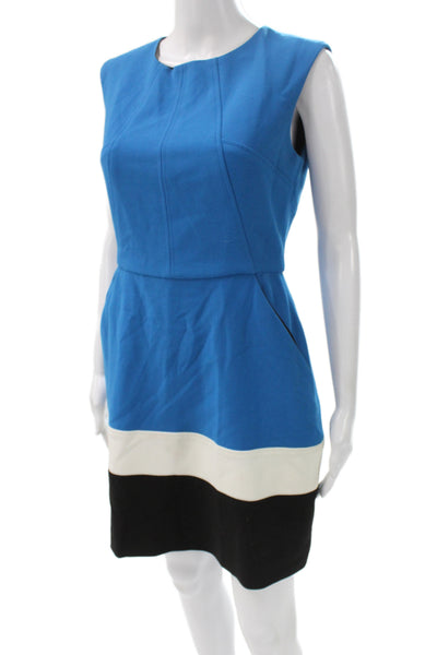 Shoshanna Women A-Line Mini Dress Blue Cotton Sleeveless Round Neck Zip Size S