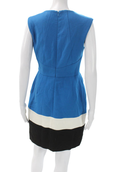 Shoshanna Women A-Line Mini Dress Blue Cotton Sleeveless Round Neck Zip Size S
