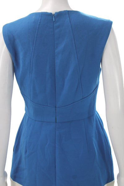 Shoshanna Women A-Line Mini Dress Blue Cotton Sleeveless Round Neck Zip Size S