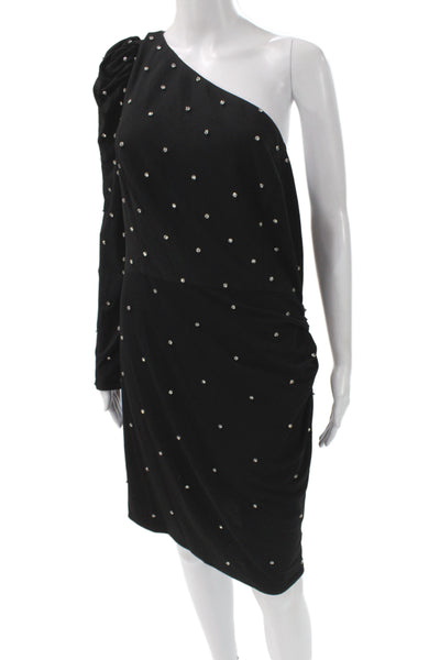 Ieena for MacDuggal Womens Bodycon Mini Dress Black Longsleeve Polka Dot Size 12
