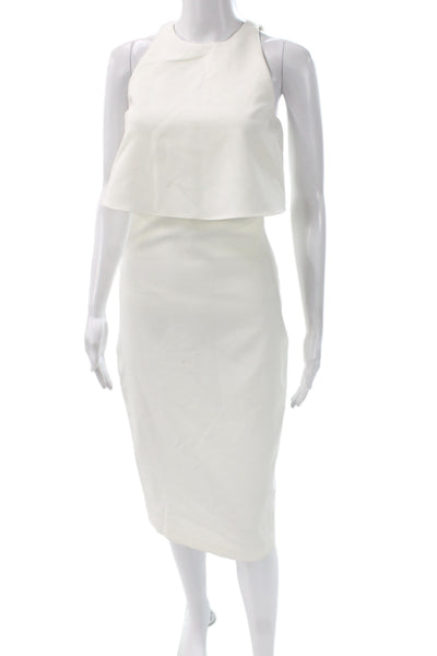 Likely Women Sheath Pencil Dress White High Neck Sleeveless Zip Size 2
