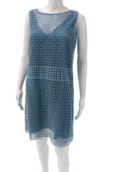 Tory Burch Womens Shift Dress Blue Lace Cotton Sleeveless Knee Length Size 8
