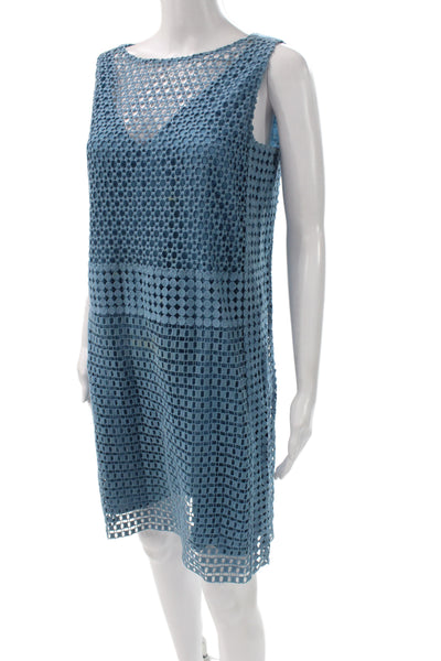 Tory Burch Womens Shift Dress Blue Lace Cotton Sleeveless Knee Length Size 8