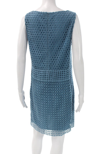 Tory Burch Womens Shift Dress Blue Lace Cotton Sleeveless Knee Length Size 8