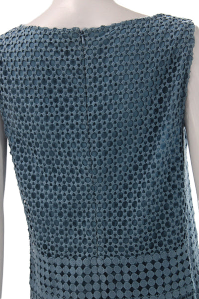 Tory Burch Womens Shift Dress Blue Lace Cotton Sleeveless Knee Length Size 8