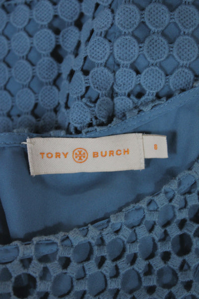 Tory Burch Womens Shift Dress Blue Lace Cotton Sleeveless Knee Length Size 8