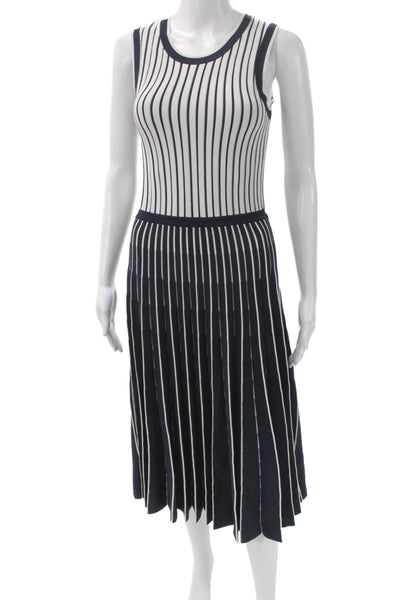 Jason Wu Women Sleeveless Sweater Dress Dark Blue Striped Long Wool Size XS
