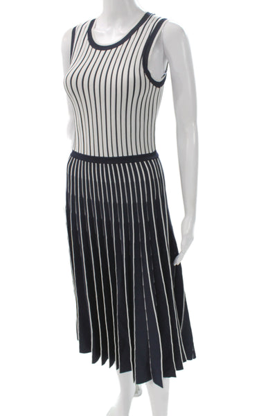 Jason Wu Women Sleeveless Sweater Dress Dark Blue Striped Long Wool Size XS