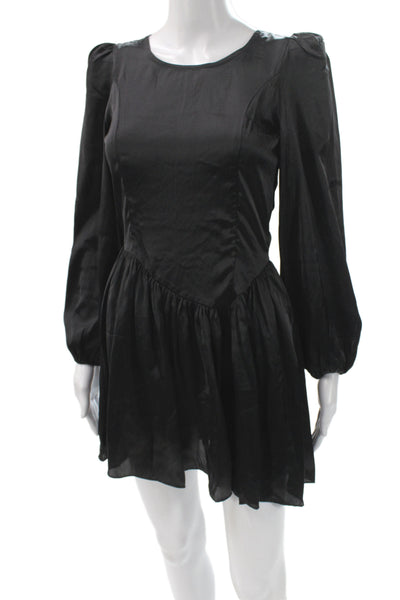Love Shack Fancy Womens Fit & Flare Mini Black Dress Long Sleeve Button Size 0