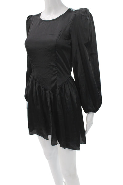Love Shack Fancy Womens Fit & Flare Mini Black Dress Long Sleeve Button Size 0