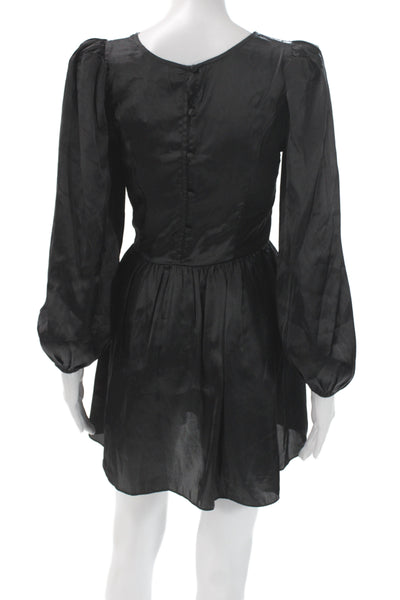 Love Shack Fancy Womens Fit & Flare Mini Black Dress Long Sleeve Button Size 0