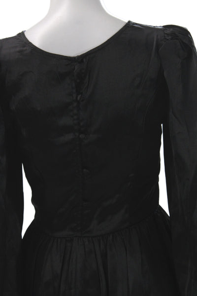Love Shack Fancy Womens Fit & Flare Mini Black Dress Long Sleeve Button Size 0