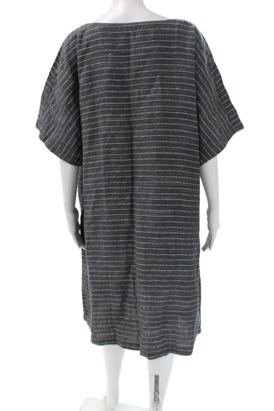 Eileen Fisher Women Plus Shift Dress Dark Gray Striped Short Sleeve Size L