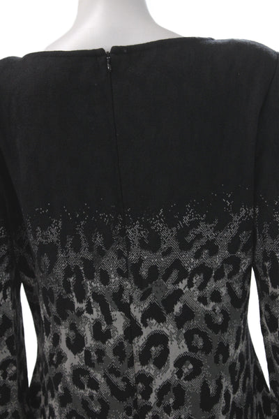 St. John Womens Black Animal Print Sweater Dress V-Neck 3/4 Sleeve Zip Size 12