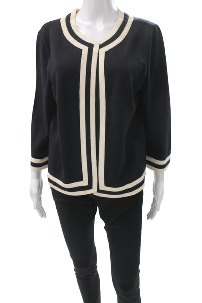 St. John Collection Unisex Cardigan Black 3/4 Sleeve Striped Wool Rayon Size L