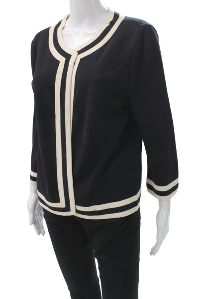 St. John Collection Unisex Cardigan Black 3/4 Sleeve Striped Wool Rayon Size L