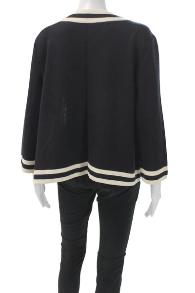 St. John Collection Unisex Cardigan Black 3/4 Sleeve Striped Wool Rayon Size L