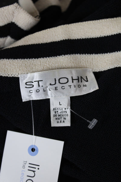 St. John Collection Unisex Cardigan Black 3/4 Sleeve Striped Wool Rayon Size L