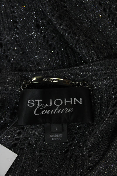 St. John Couture Unisex Cardigan Dark Gray Button Long Sleeve Size L