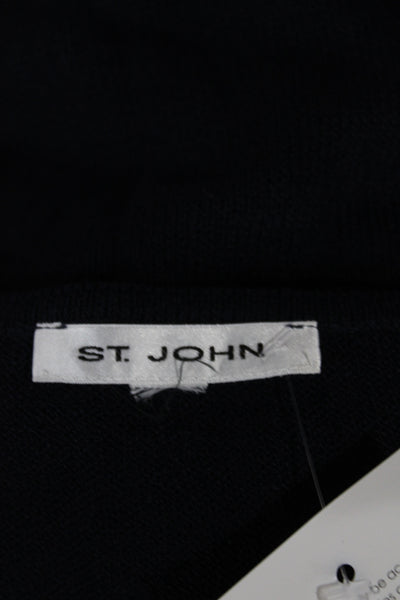 St. John Women Dark Blue Cotton Blend Square Neck Short Sleeve Blouse Size L
