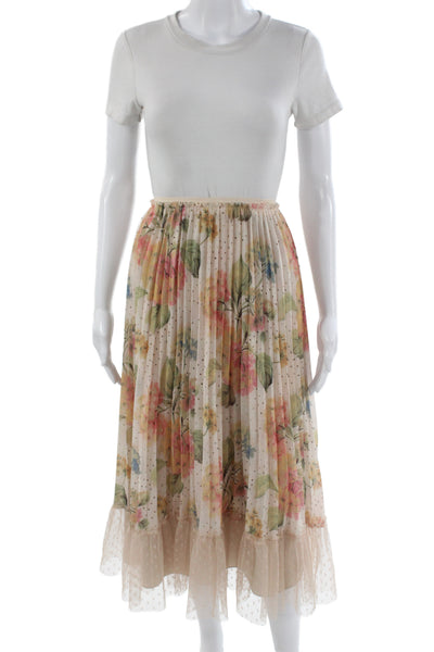 Langdon Women Beige Pleated Maxi Skirt Floral Polyester Size XL