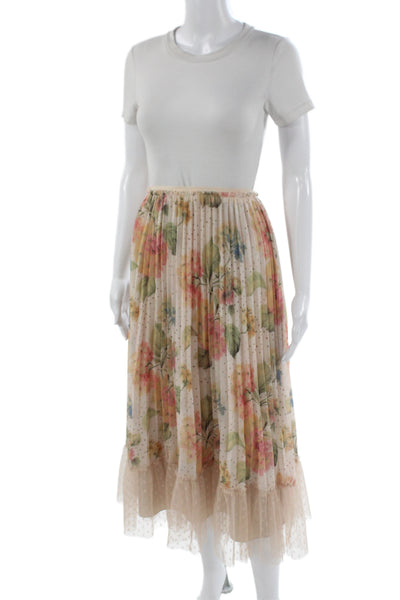 Langdon Women Beige Pleated Maxi Skirt Floral Polyester Size XL
