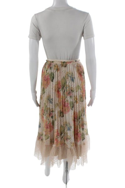 Langdon Women Beige Pleated Maxi Skirt Floral Polyester Size XL