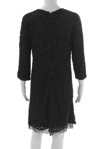 Parker Black Women Shift Dress Black Crew Neck 3/4 Sleeve Above Knee Size 8
