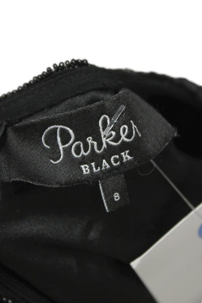 Parker Black Women Shift Dress Black Crew Neck 3/4 Sleeve Above Knee Size 8