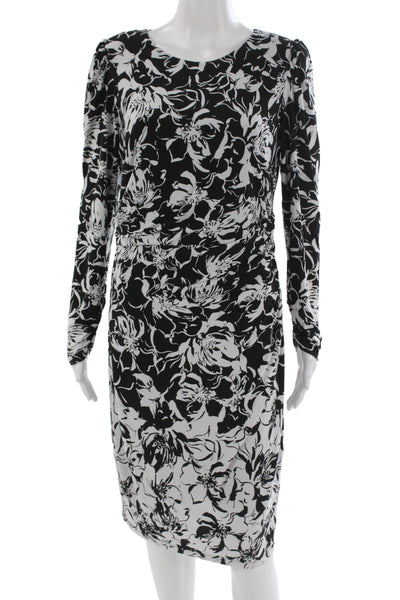 Neiman Marcus Women Sheath Dress Black Floral Long Sleeve Knee Length Size 12
