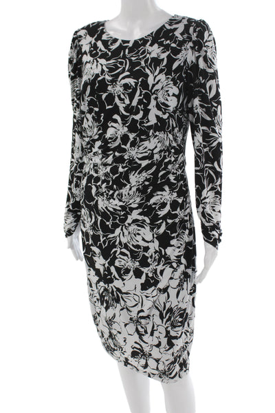 Neiman Marcus Women Sheath Dress Black Floral Long Sleeve Knee Length Size 12