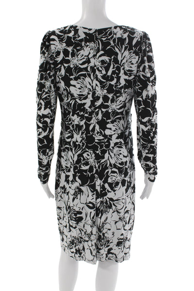 Neiman Marcus Women Sheath Dress Black Floral Long Sleeve Knee Length Size 12