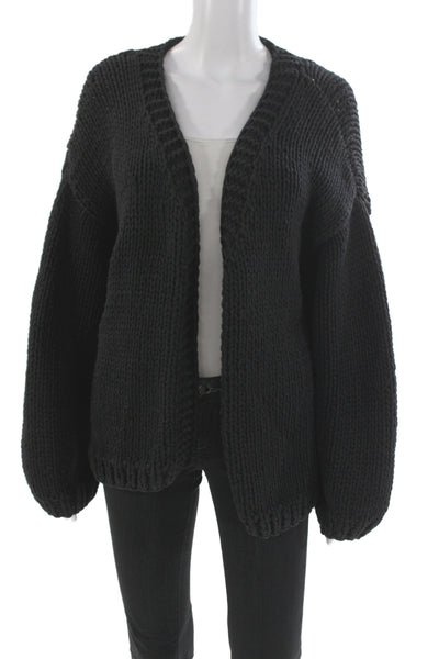 Cynthia Rowley Unisex Black V-Neck Cardigan Long Sleeve Cotton Nylon Size L