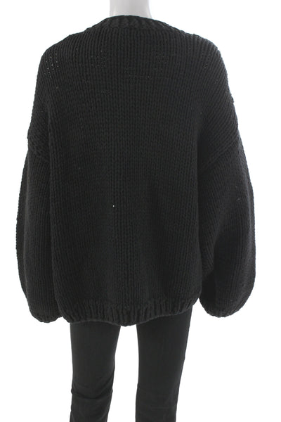 Cynthia Rowley Unisex Black V-Neck Cardigan Long Sleeve Cotton Nylon Size L