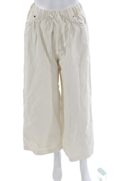 Zara Women White Cotton Drawstring Jogger Pants Size S
