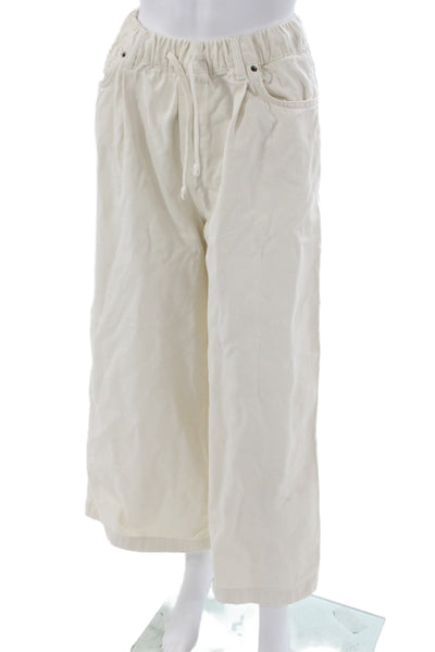 Zara Women White Cotton Drawstring Jogger Pants Size S