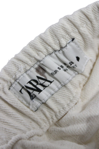 Zara Women White Cotton Drawstring Jogger Pants Size S