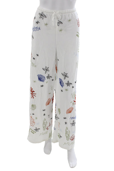 Zara Womens White Cotton Drawstring Beach Pants Size M