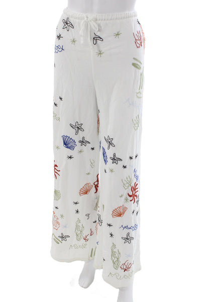 Zara Womens White Cotton Drawstring Beach Pants Size M