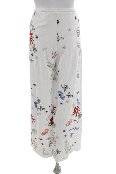 Zara Womens White Cotton Drawstring Beach Pants Size M