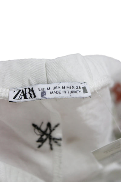 Zara Womens White Cotton Drawstring Beach Pants Size M
