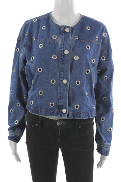 Blank NYC Women Blue Cotton Button Long Sleeve Jacket 90s Fall Size S