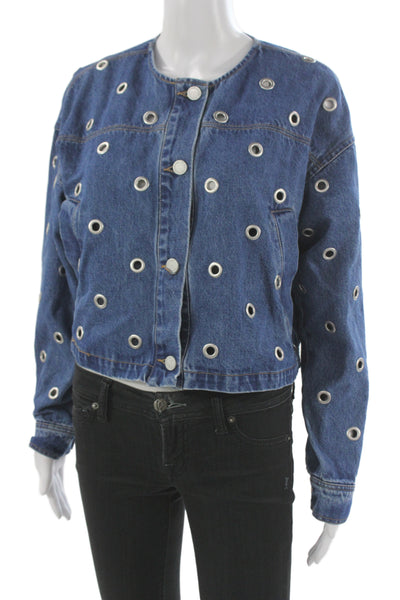 Blank NYC Women Blue Cotton Button Long Sleeve Jacket 90s Fall Size S