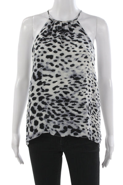 Parker Womens Black Silk High Neck Animal Print Sleeveless Tank Size XS