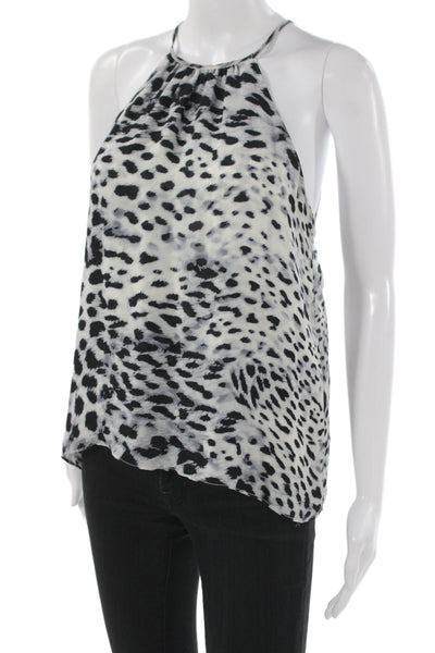 Parker Womens Black Silk High Neck Animal Print Sleeveless Tank Size XS