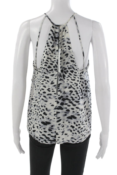 Parker Womens Black Silk High Neck Animal Print Sleeveless Tank Size XS
