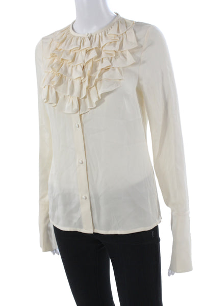 Alice + Olivia Womens Beige Silk Spandex Button Up Blouse Long Sleeve Size S
