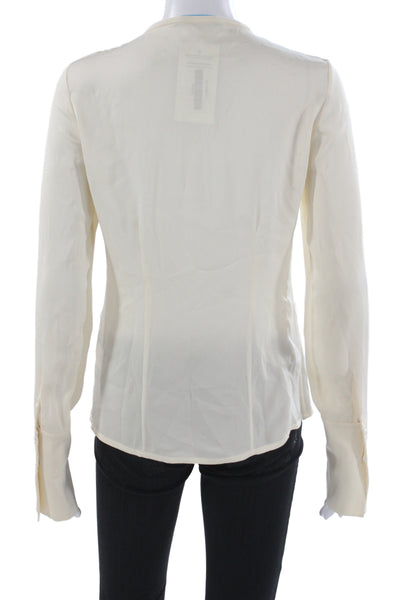 Alice + Olivia Womens Beige Silk Spandex Button Up Blouse Long Sleeve Size S